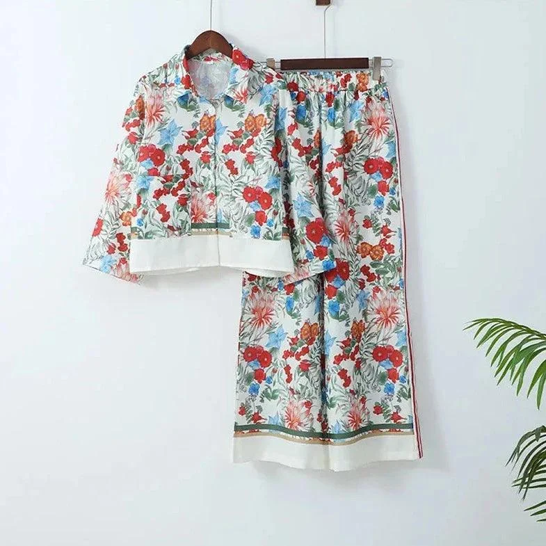 Albertina Retro Floral Tunic Blouse & Pants Set - Glova