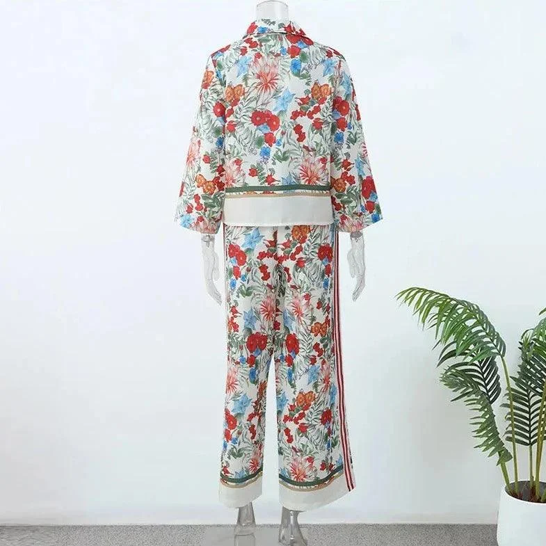 Albertina Retro Floral Tunic Blouse & Pants Set - Glova