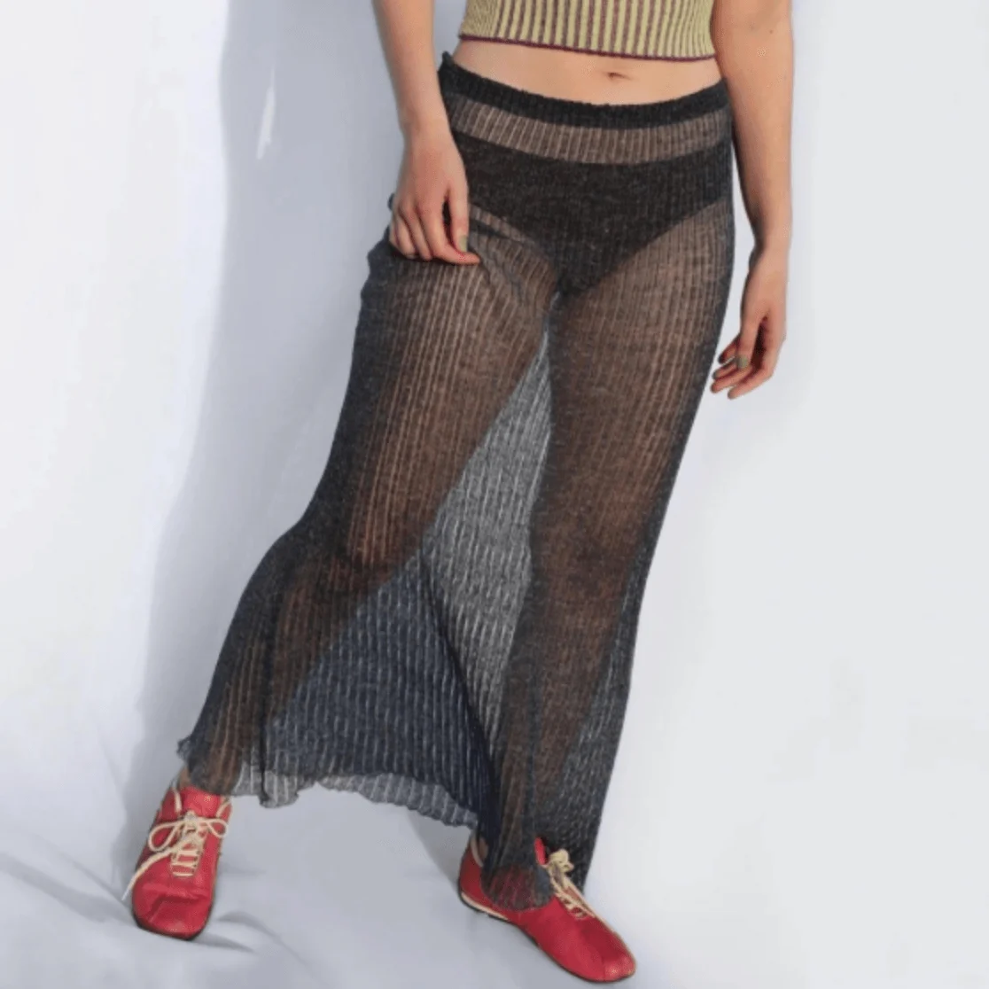 Aletta Mesh Pleated Sheer Maxi Skirt - Glova