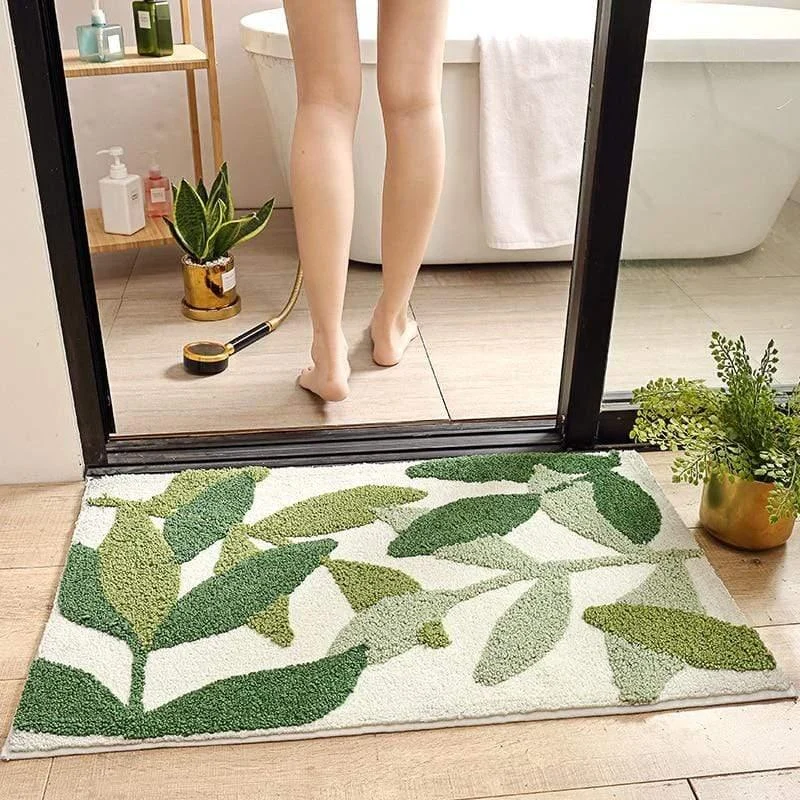 All Over Green Leaves Bath Mat - Glova