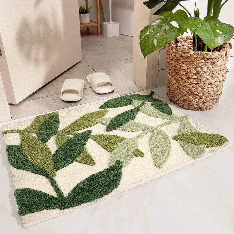 All Over Green Leaves Bath Mat - Glova