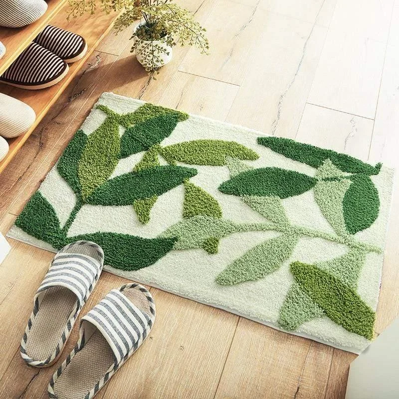 All Over Green Leaves Bath Mat - Glova