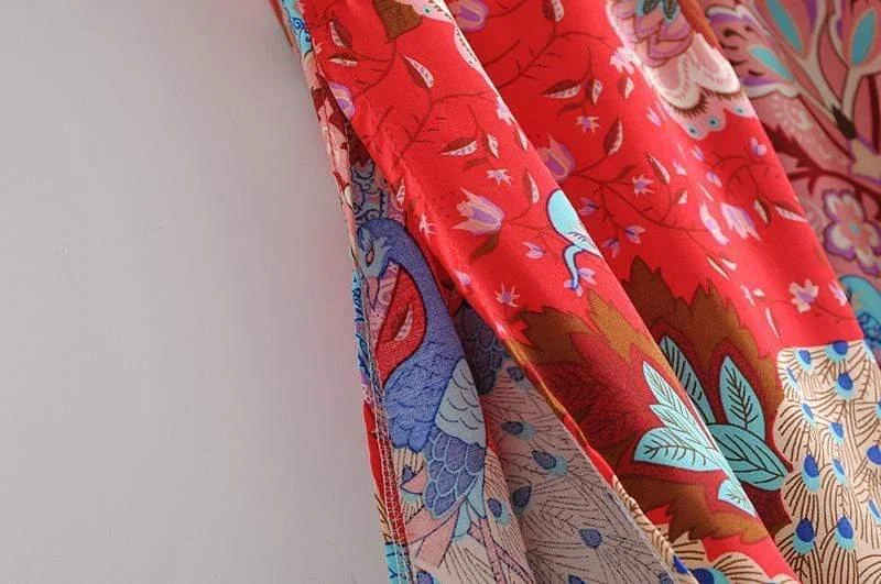 Allegra Red Floral Peacock Maxi Skirt - Glova