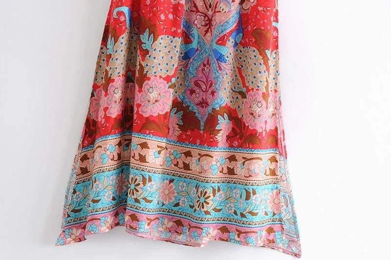 Allegra Red Floral Peacock Maxi Skirt - Glova