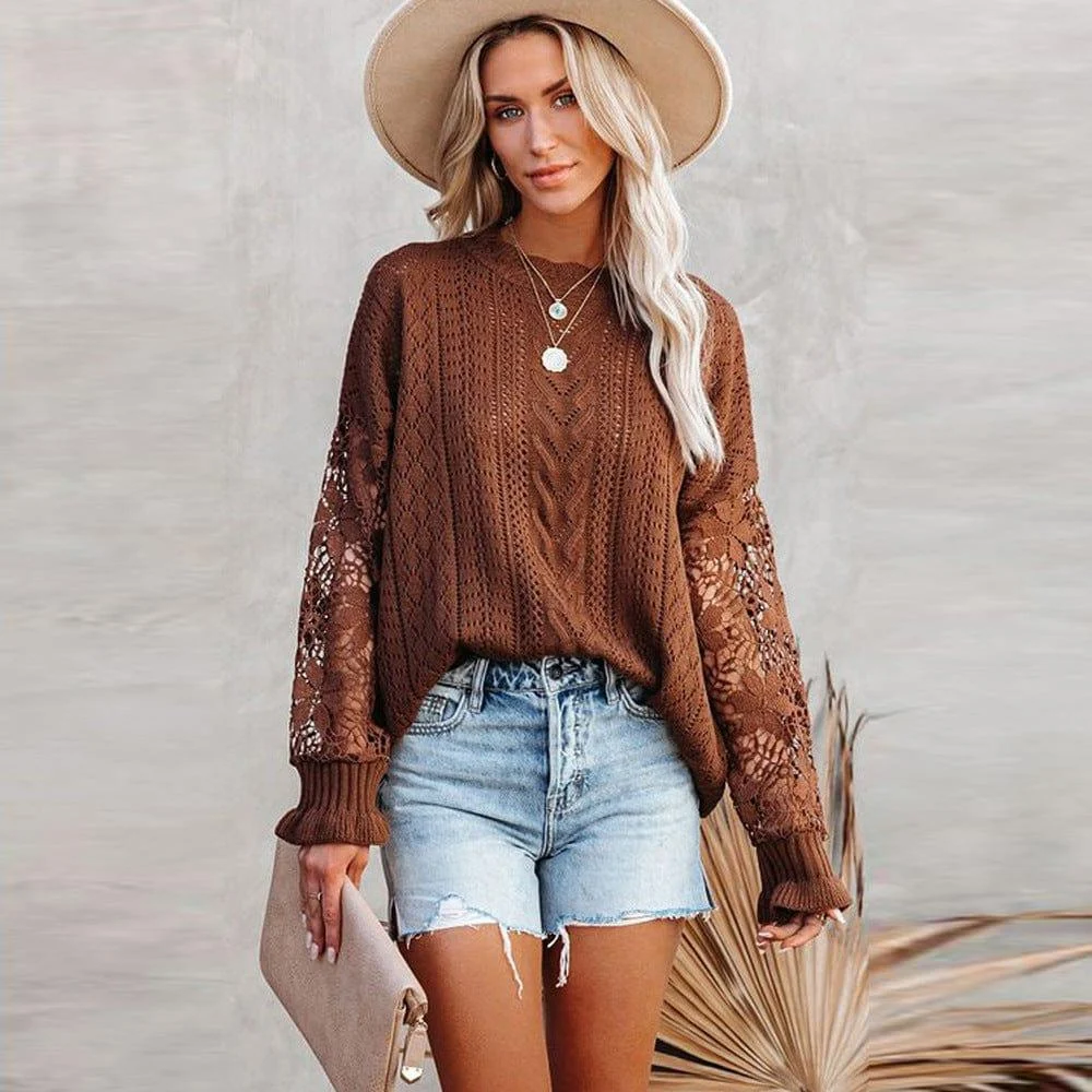 Alva Lace Sleeve Boho Sweater - Glova