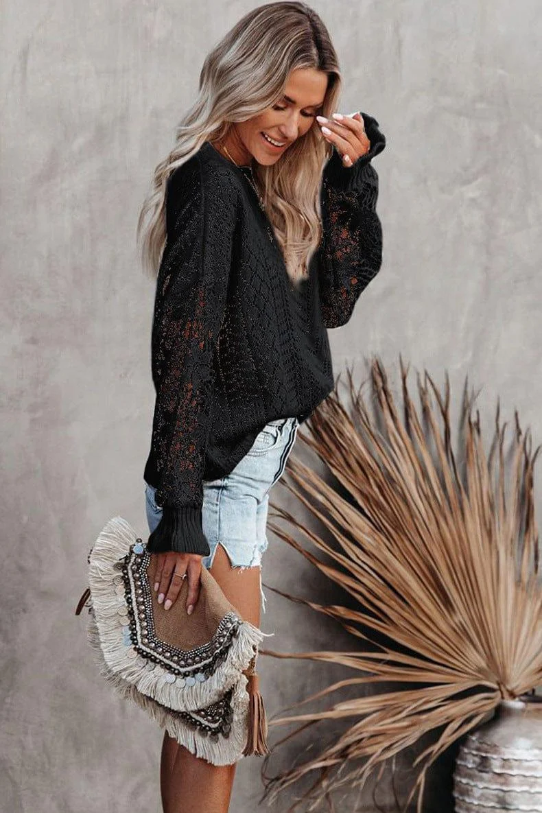 Alva Lace Sleeve Boho Sweater - Glova