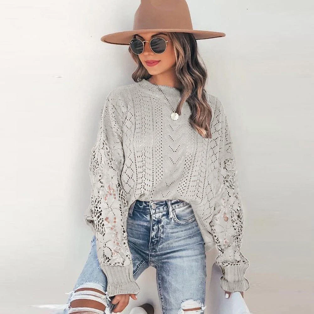 Alva Lace Sleeve Boho Sweater - Glova