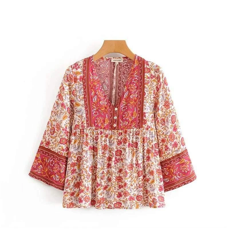 Amabel Boho Blouse in Red - Glova