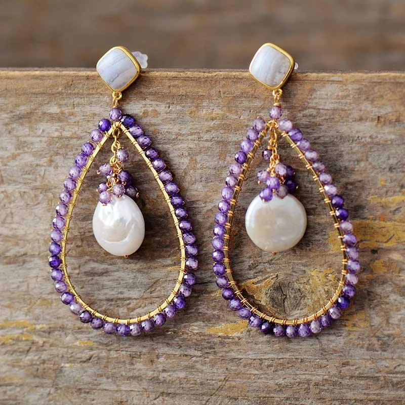 Amazonite & Pearl Drop Earrings - Glova