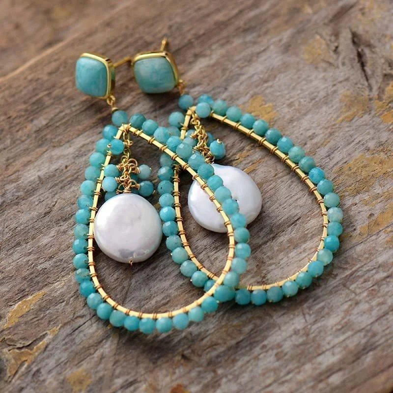 Amazonite & Pearl Drop Earrings - Glova