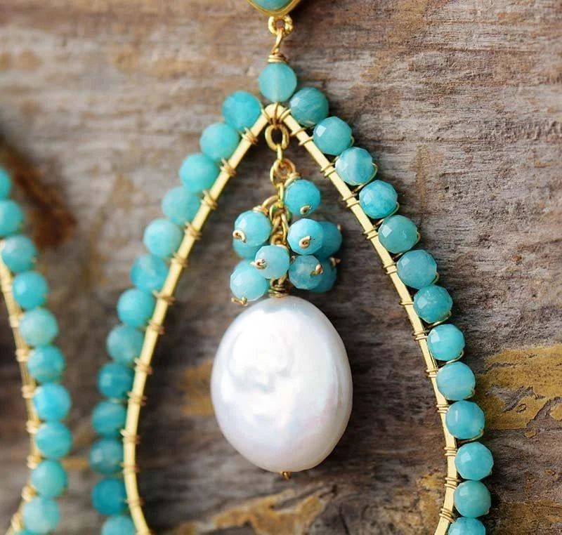 Amazonite & Pearl Drop Earrings - Glova