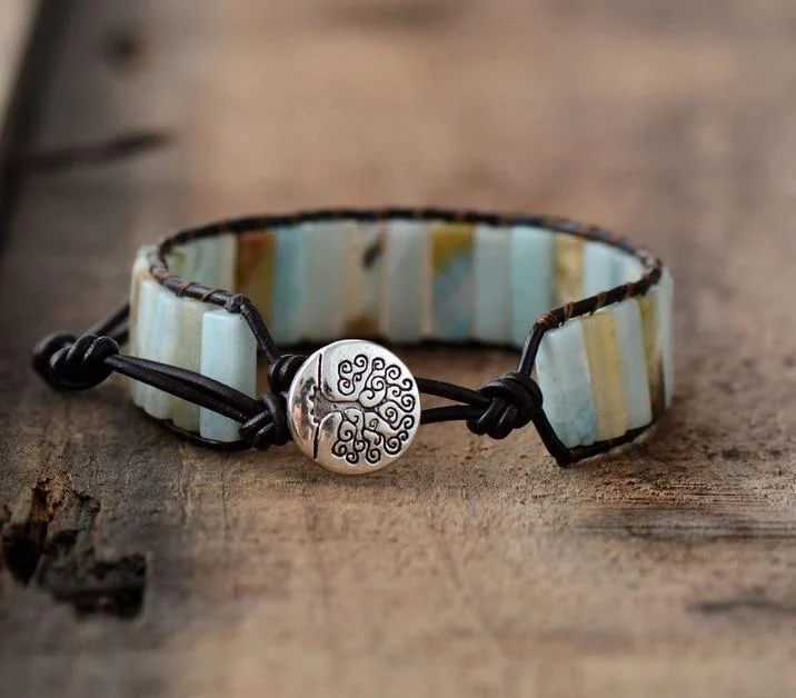 Amazonite Stone Tree Of Life Bracelet - Glova