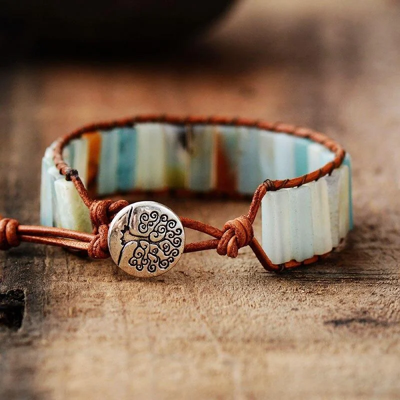 Amazonite Stone Tree Of Life Bracelet - Glova