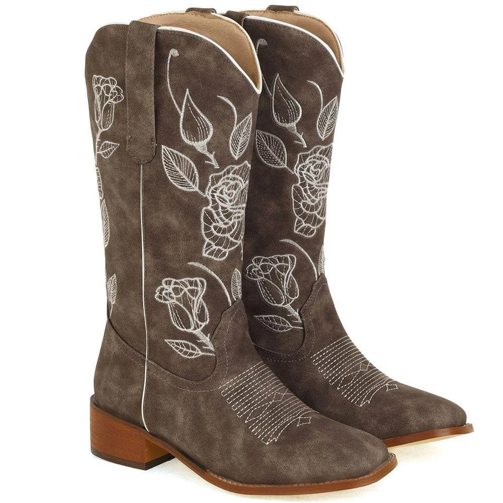 Ambrose Roses Embroidered Western Boots - Glova