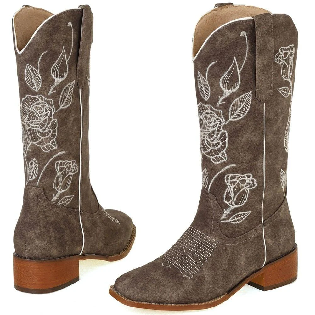 Ambrose Roses Embroidered Western Boots - Glova