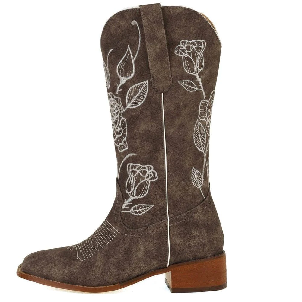 Ambrose Roses Embroidered Western Boots - Glova