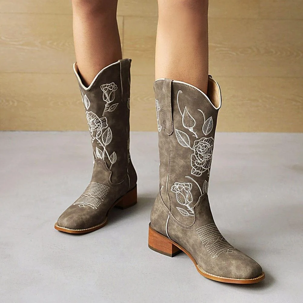 Ambrose Roses Embroidered Western Boots - Glova