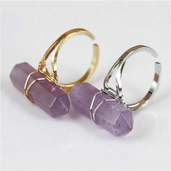 Amethyst Crystal Point Quartz Ring - Glova