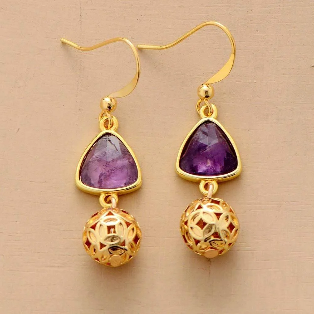 Amethyst Gold Charm Earrings - Glova