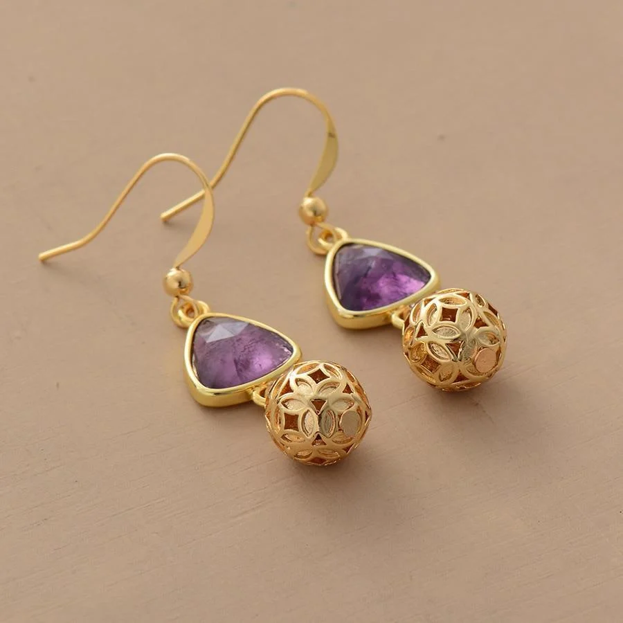 Amethyst Gold Charm Earrings - Glova