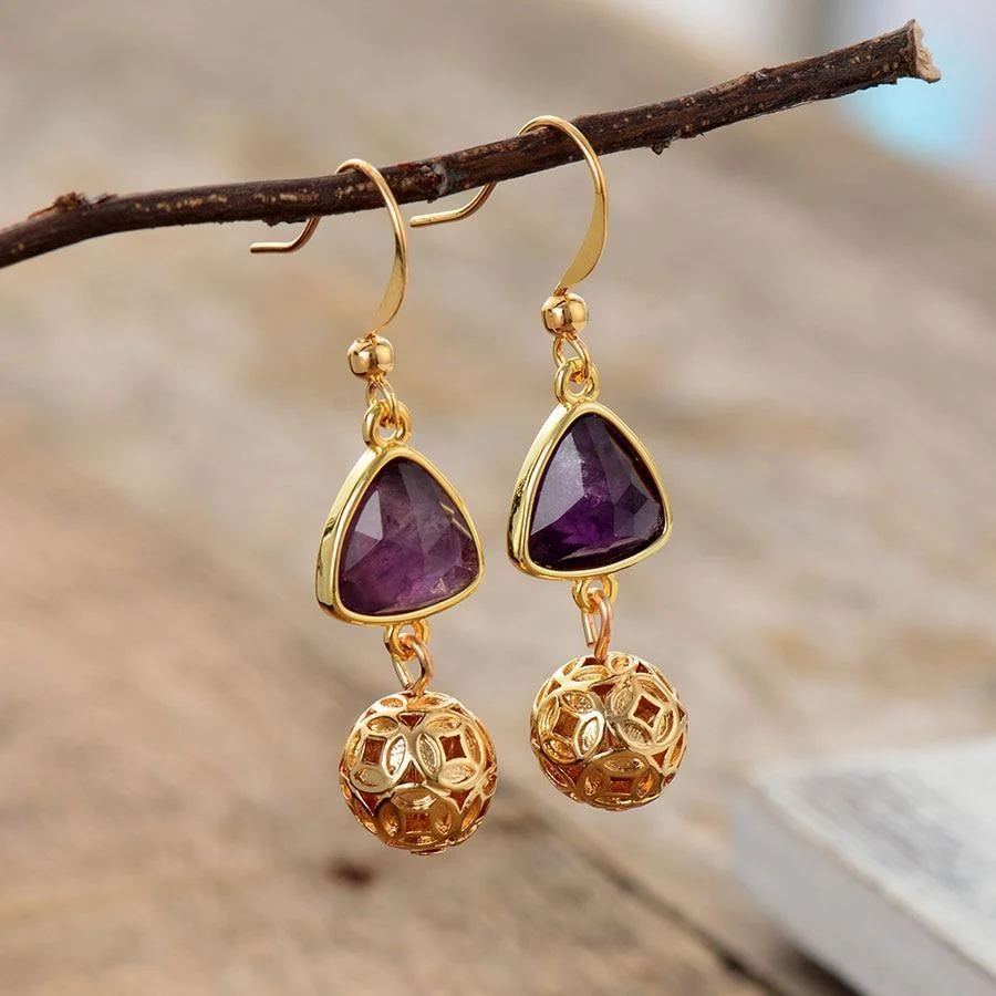 Amethyst Gold Charm Earrings - Glova