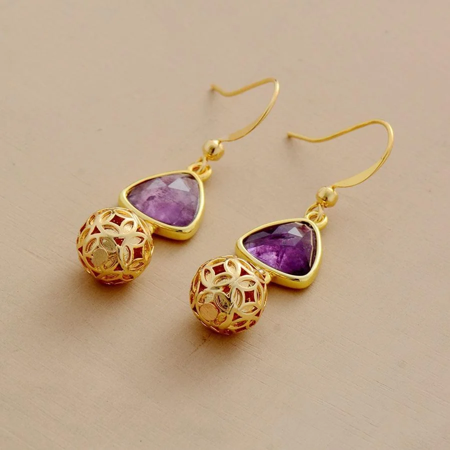 Amethyst Gold Charm Earrings - Glova