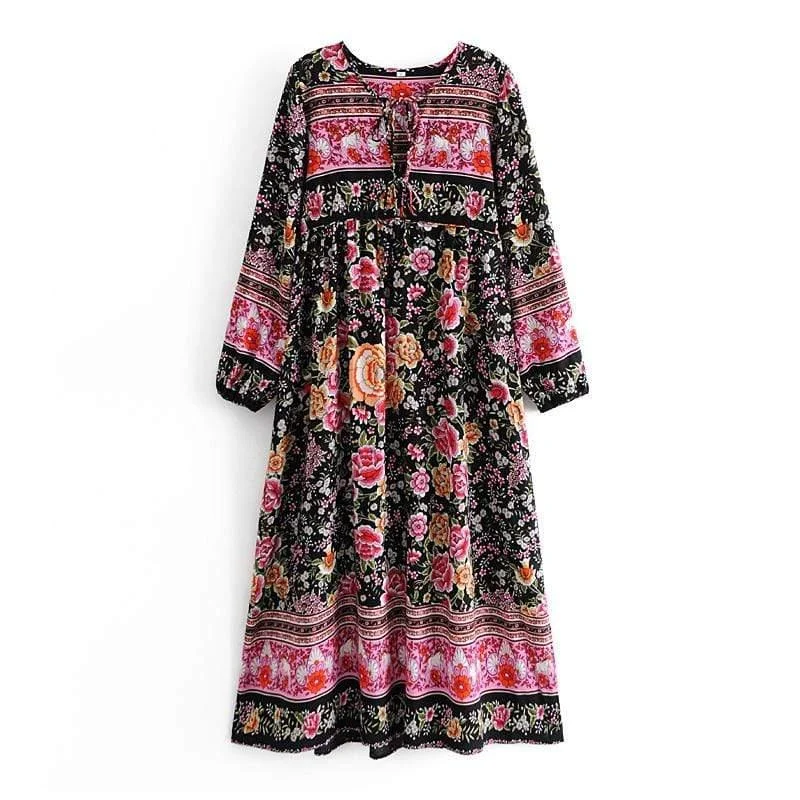 Amina Black Floral Dress - Glova