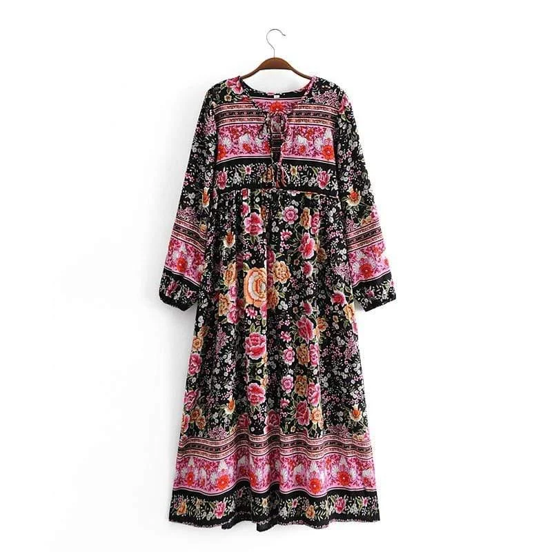 Amina Black Floral Dress - Glova