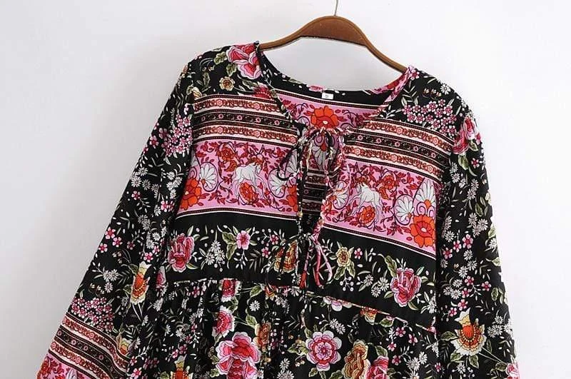 Amina Black Floral Dress - Glova