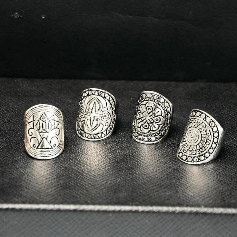 Ancient Goddess Plated Ring Set 4pcs - Glova