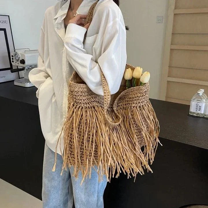 Andreia Long Tassel Straw Bag - Glova