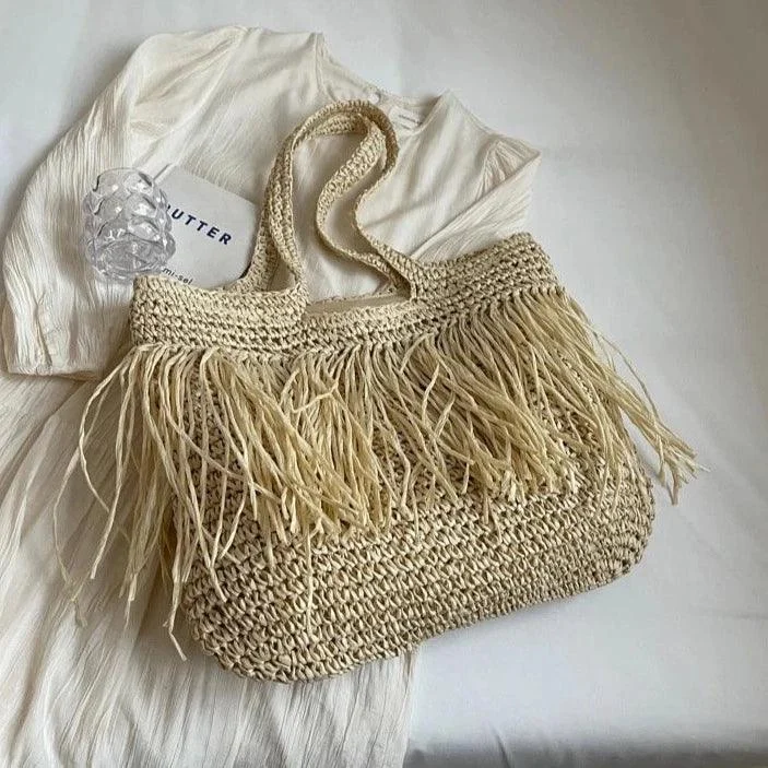 Andreia Long Tassel Straw Bag - Glova