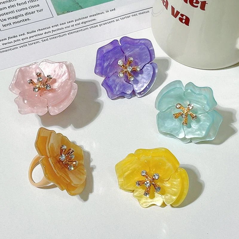 Anemone Resin Statement Flower Cocktail Rings - 11 colors - Glova