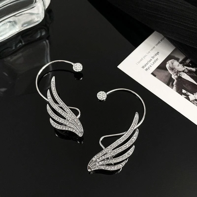 Angel Wing Crystal Ear Cuff Earrings - Glova