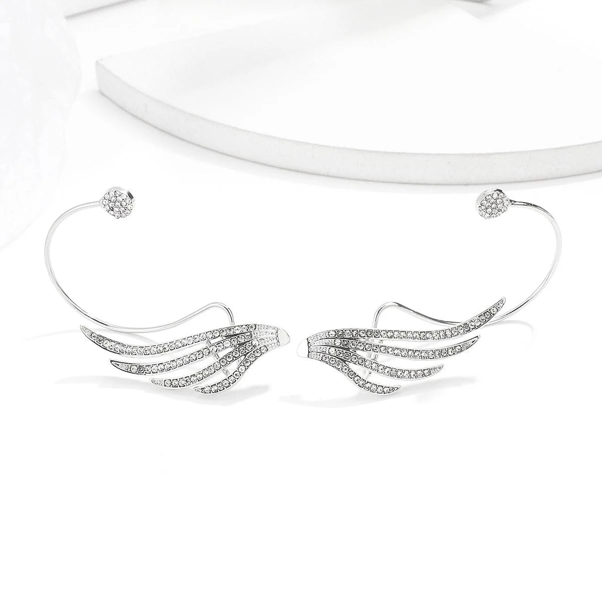 Angel Wing Crystal Ear Cuff Earrings - Glova