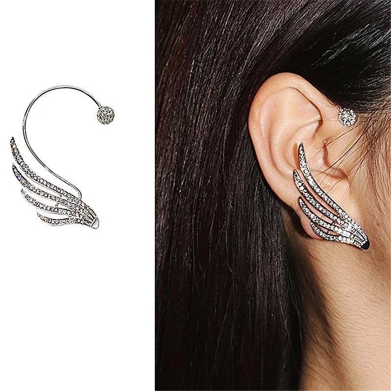 Angel Wing Crystal Ear Cuff Earrings - Glova