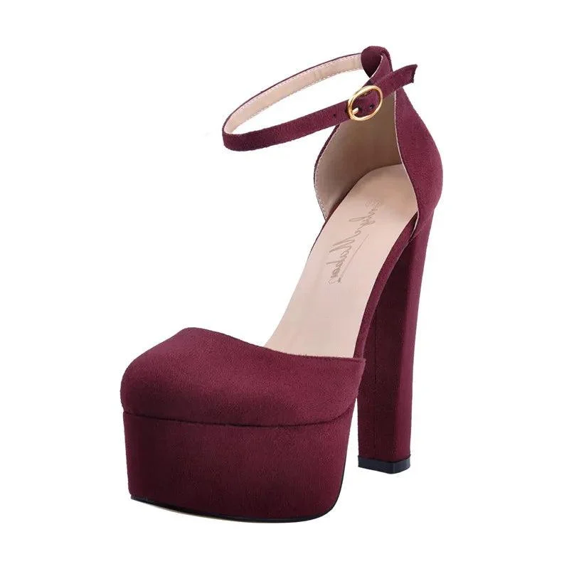 Ankle Strap Pumps Round Toe Buckle Strap Mary Jane Shoes - Glova