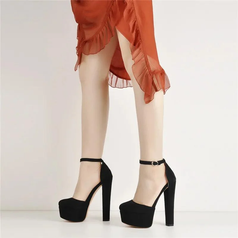 Ankle Strap Pumps Round Toe Buckle Strap Mary Jane Shoes - Glova