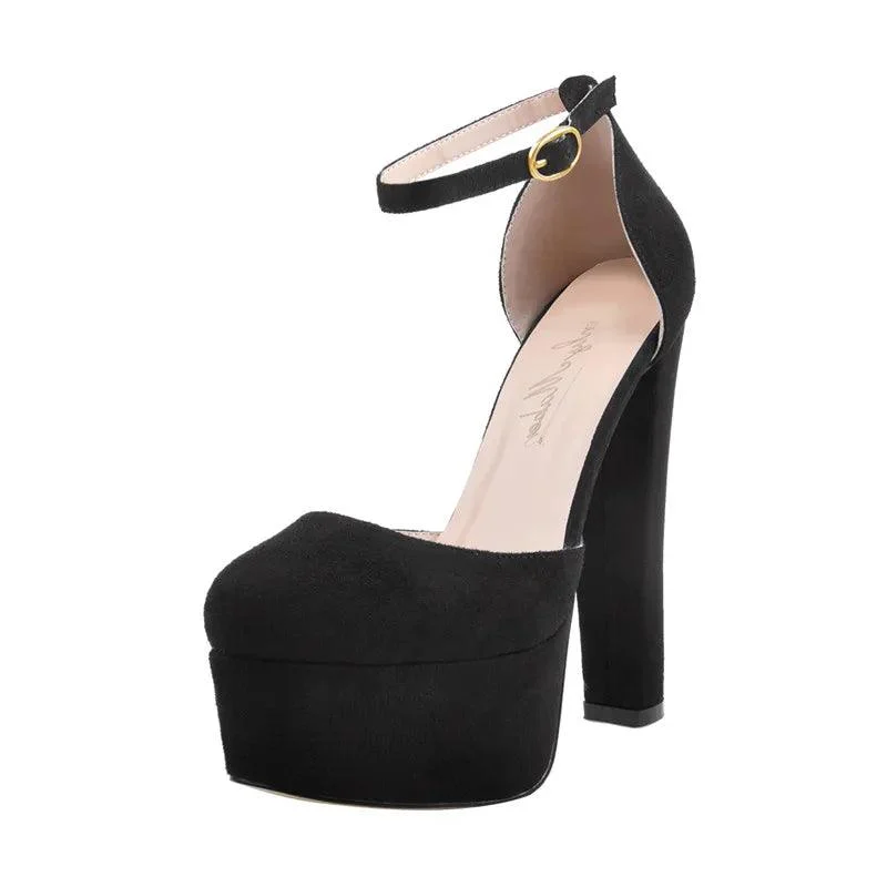 Ankle Strap Pumps Round Toe Buckle Strap Mary Jane Shoes - Glova