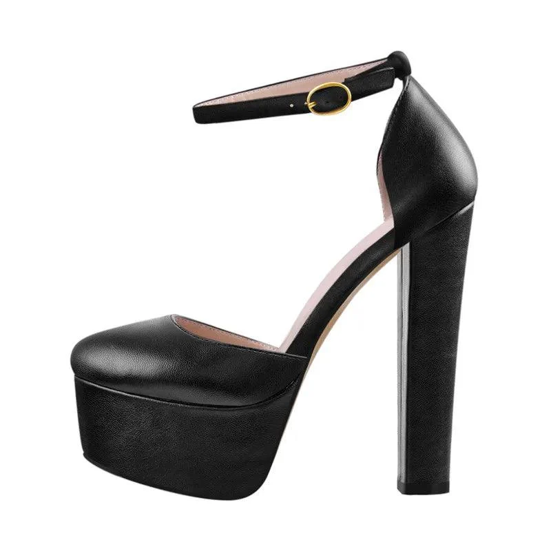 Ankle Strap Pumps Round Toe Buckle Strap Mary Jane Shoes - Glova