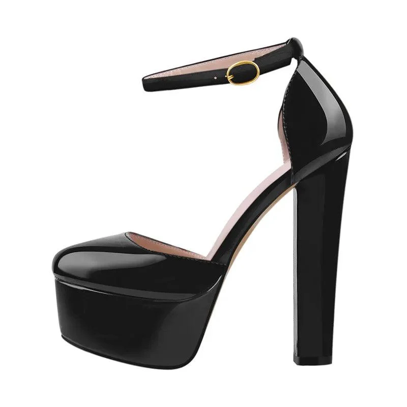 Ankle Strap Pumps Round Toe Buckle Strap Mary Jane Shoes - Glova