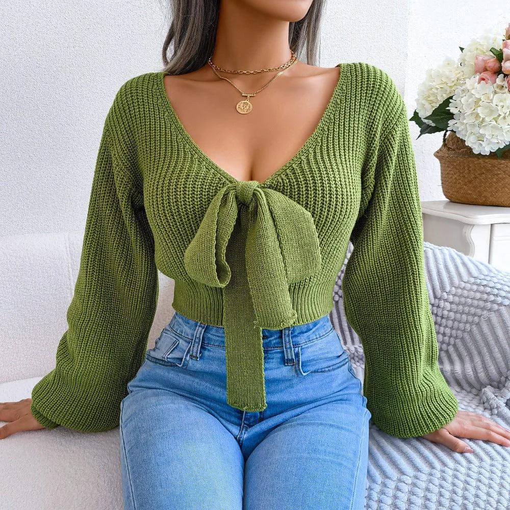 Anna Bowknot Cropped Sweater - Glova