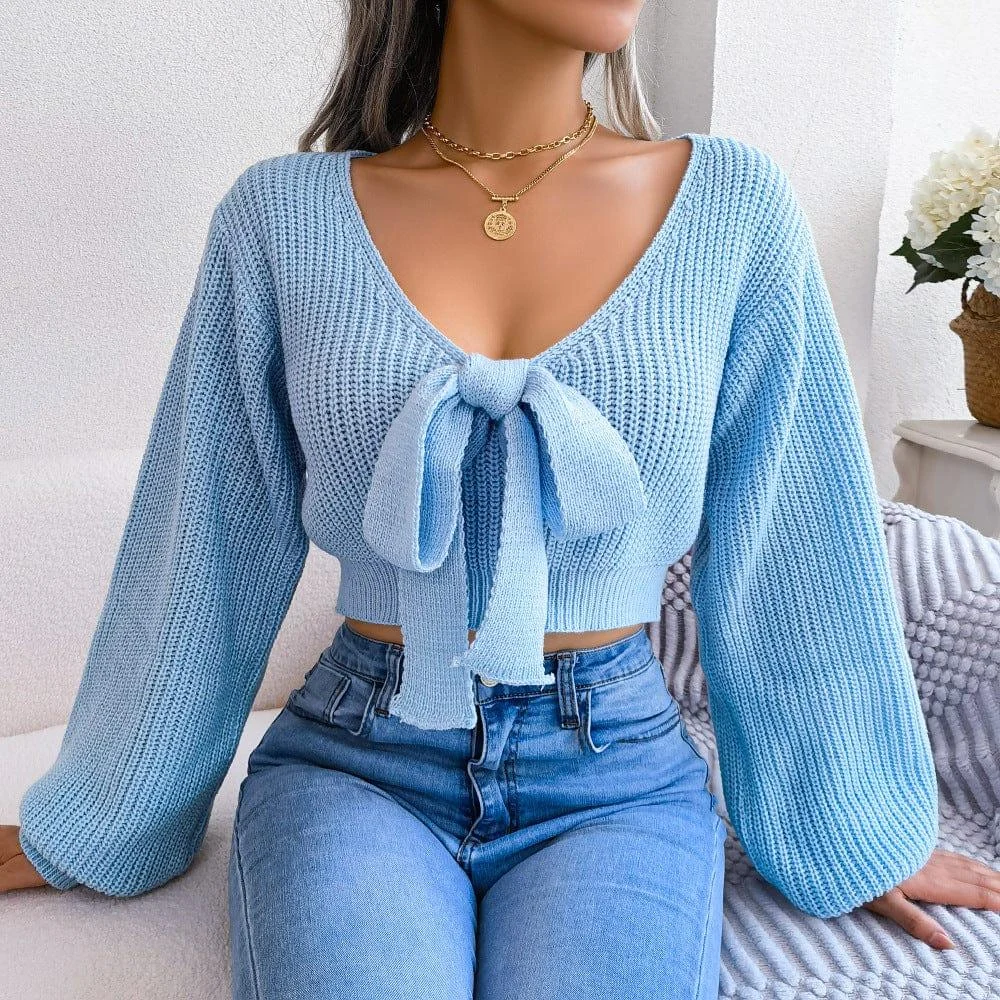 Anna Bowknot Cropped Sweater - Glova