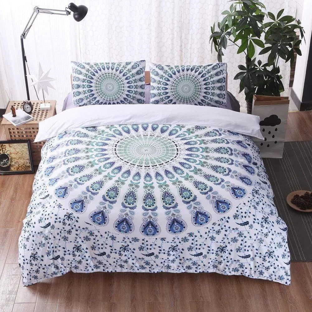 Aquamarine Lotus Mandala Bedding Set 3pcs - Glova