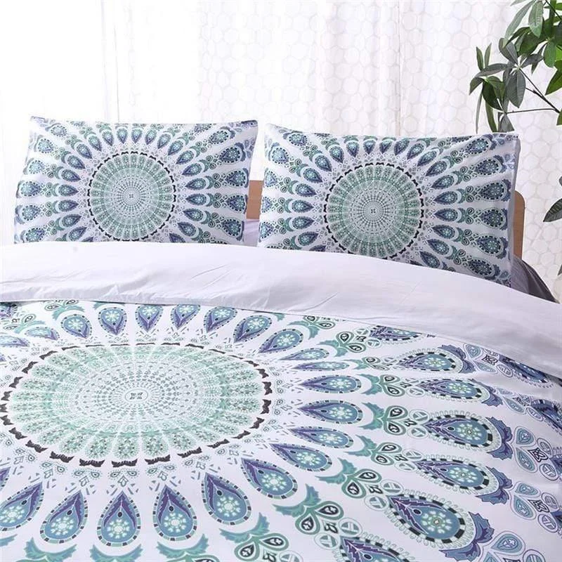 Aquamarine Lotus Mandala Bedding Set 3pcs - Glova