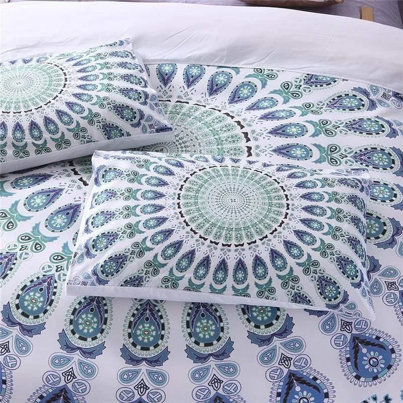 Aquamarine Lotus Mandala Bedding Set 3pcs - Glova