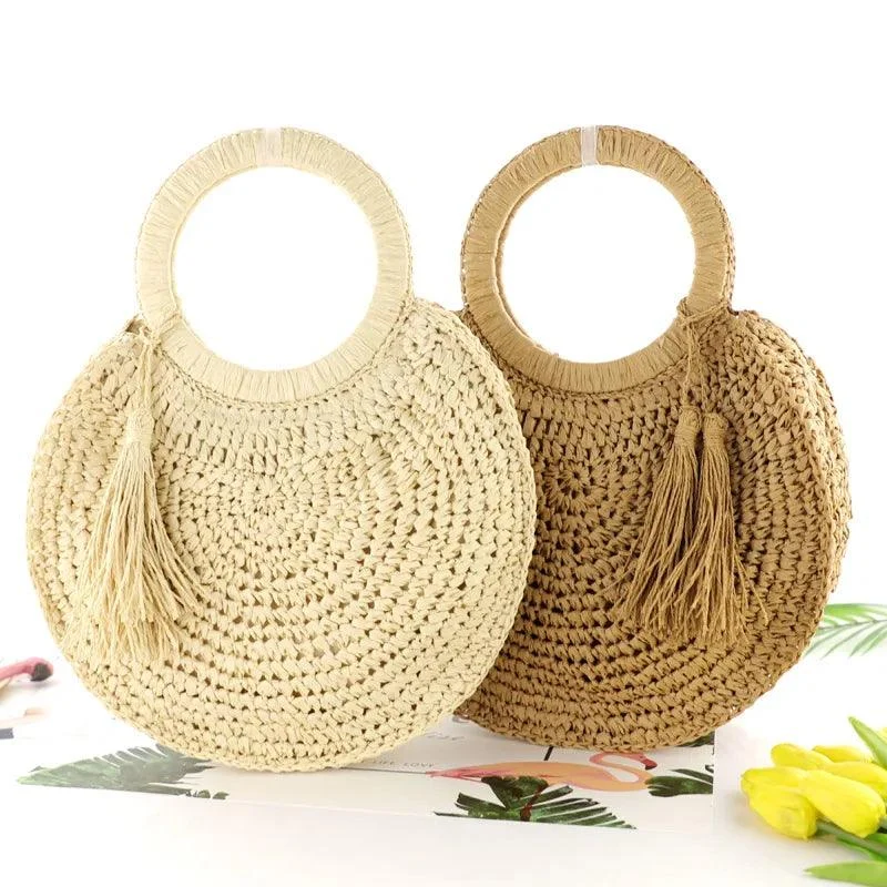 Aranza Round Tassel Straw Totes - Glova