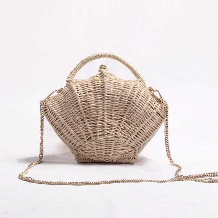 Ark Seashell Straw Rattan Shoulder Chain Bags - 2 Styles - Glova