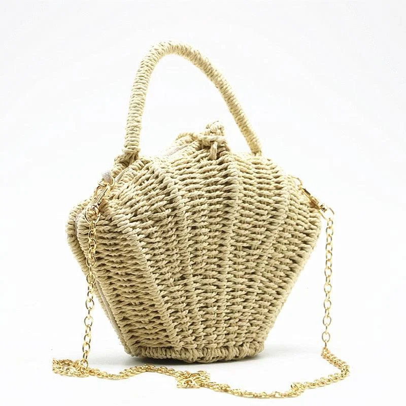 Ark Seashell Straw Rattan Shoulder Chain Bags - 2 Styles - Glova