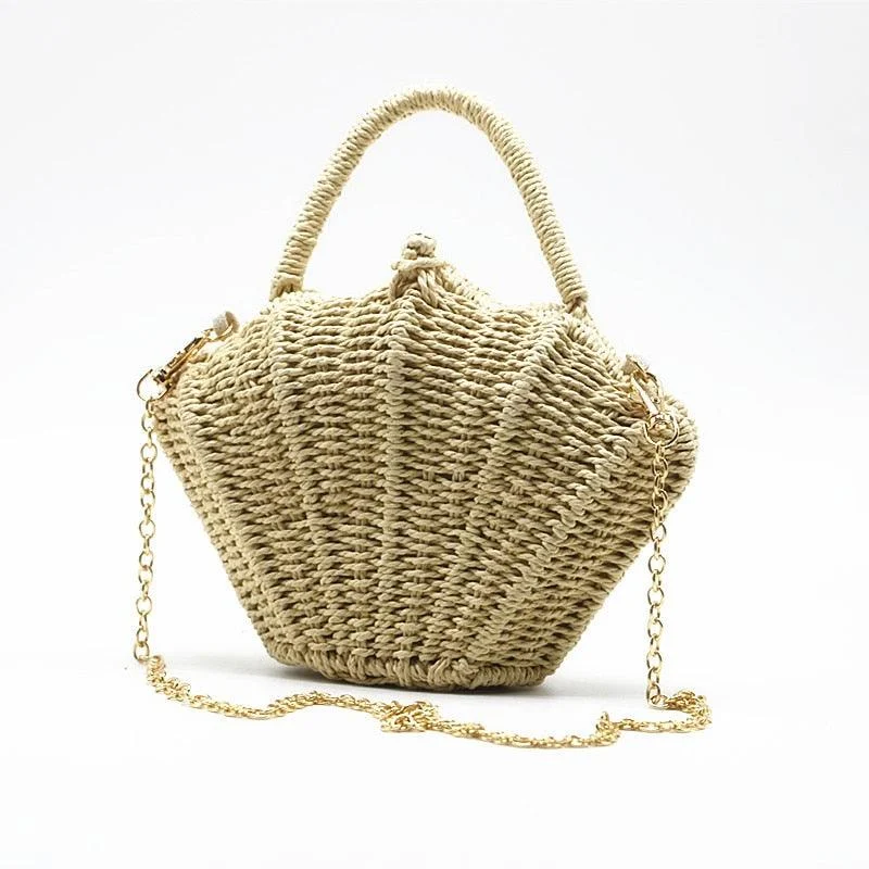 Ark Seashell Straw Rattan Shoulder Chain Bags - 2 Styles - Glova